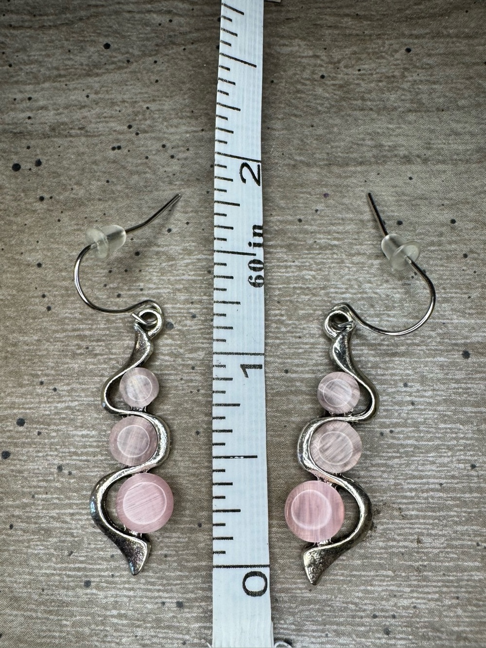 Silver-Tone Pink Drop Earrings - Picture 4 of 4